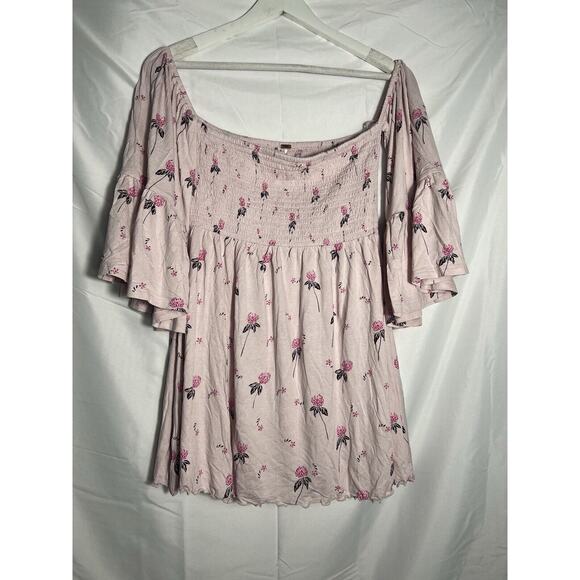 Free People Floral Lana Off the Shoulder Pink Top Medium - Picture 2 of 8